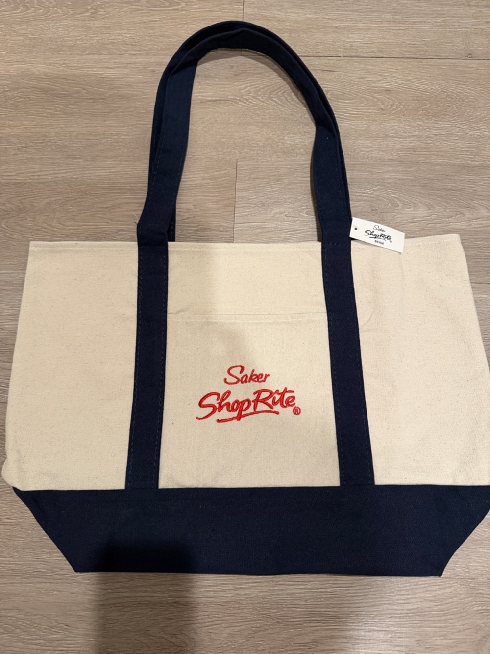 Canvas Tote Bag in Natural Beige  and Navy
